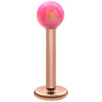 Opalipallo Labret 5,0 mm ruusukullassa Labret ruusukultaisella varrella ja vaaleanpunaisella opaalipallolla valkoisella taustalla