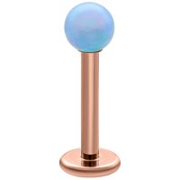 Vaaleansininen Opali Labret 5,0 mm Ruusukulta Vaaleansininen opali-labret ruusukultaisella titaanitangolla, 5,0 mm pitkä