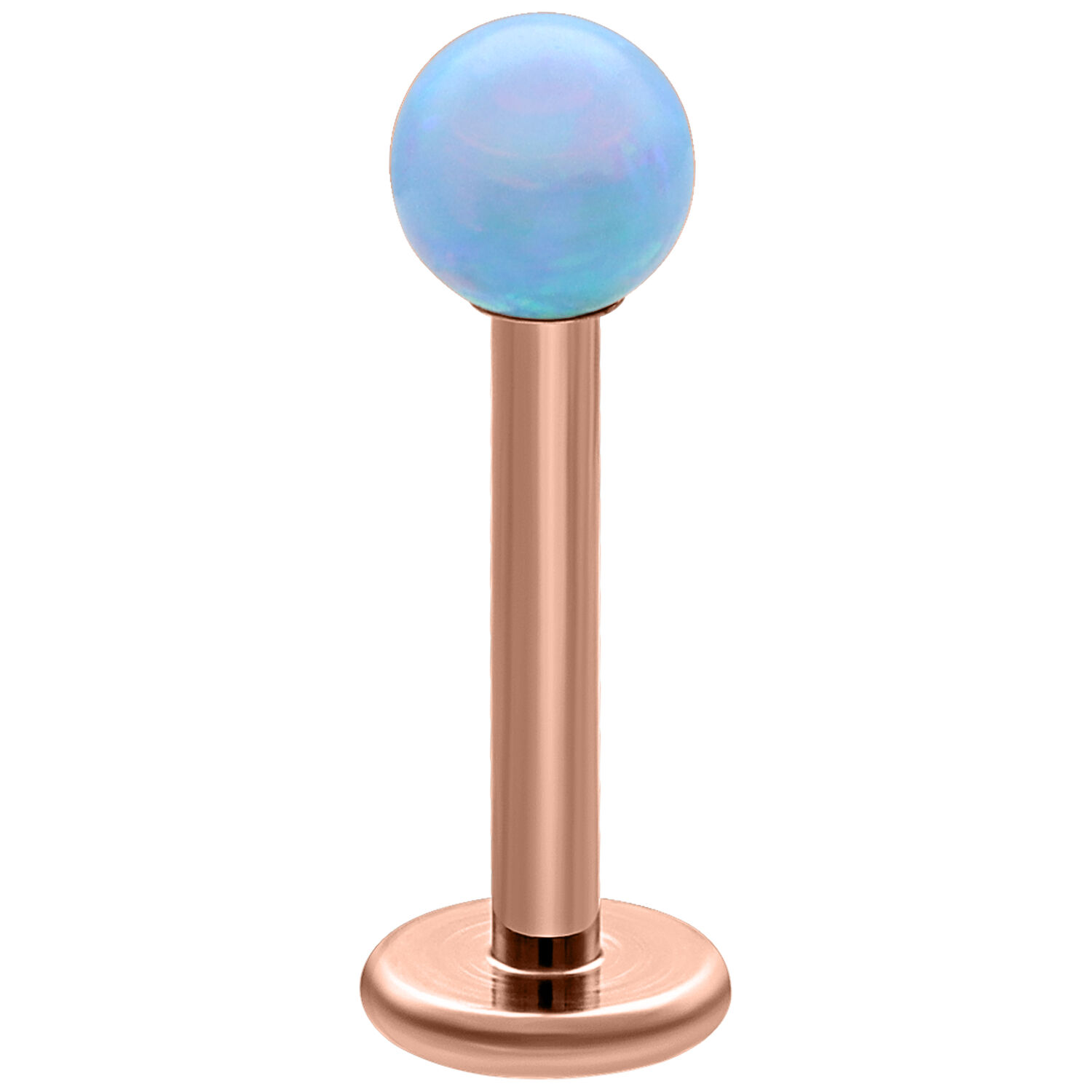 Vaaleansininen Opali Labret 5,0 mm Ruusukulta Vaaleansininen opali-labret ruusukultaisella titaanitangolla, 5,0 mm pitkä