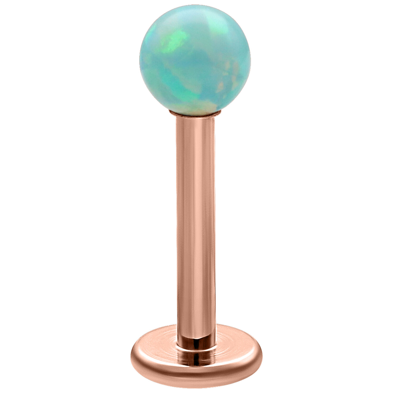 Mintunvihreä Opal Pallo Micro Labret 5,0 mm Mintunvihreä synteettinen opali ruusukultaisessa labretissa ulkokierteellä