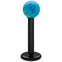 Laivastonsininen Opal Micro Labret 5,0 mm Labret, jossa laivastonsininen opaali mustassa titaanitangossa valkoisella taustalla