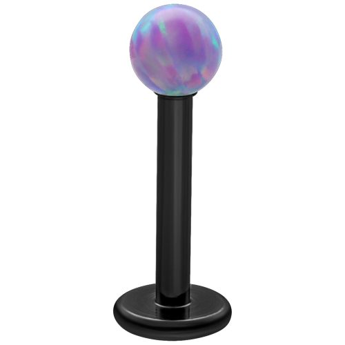 Musta titaani labret Light Periwinkle opaalipallolla valkoisella taustalla