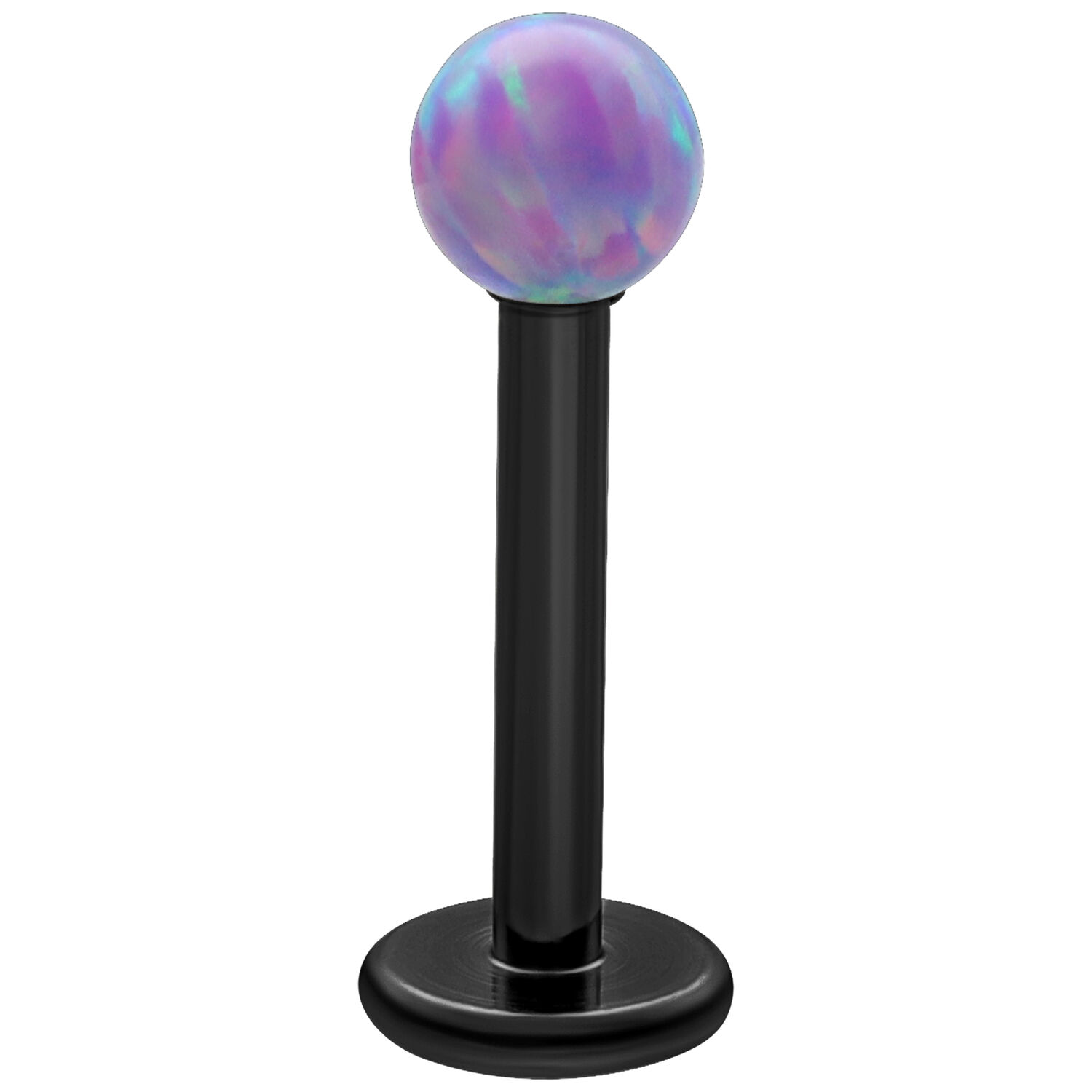Opali Labret Light Periwinkle Pallolla, 5 mm Musta titaani labret Light Periwinkle opaalipallolla valkoisella taustalla