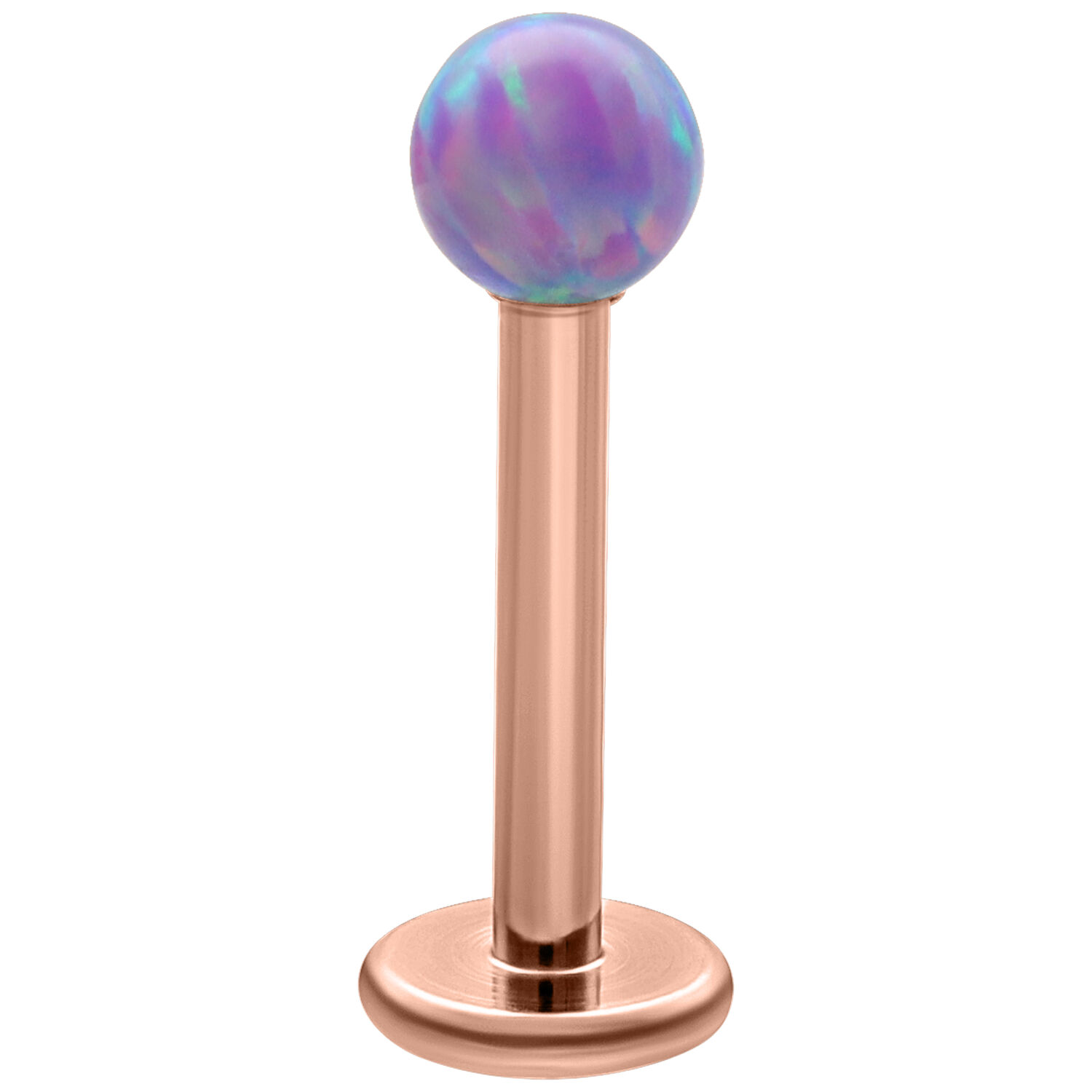 Mikro Labret opaalikuulalla vaaleassa periwinkle-sävyssä Ruusuinen labret vaaleansinisellä opaalikuulalla valkoisella taustalla