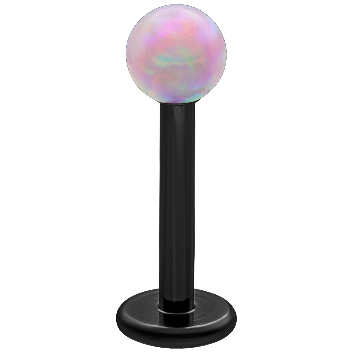 Rosa Opal Labret 5.0 mm - Musta Titaani Vaaleanpunainen synteettinen opaalilabret mustalla titaanitangolla valkoisella taustalla