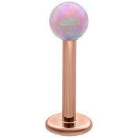 Rosa Opal Ball Micro Labret 5,0 mm Rosa synteettinen opal ball micro labret ruusukultaisella titaanitangolla valkoisella taustalla