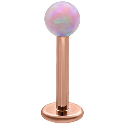Rosa synteettinen opal ball micro labret ruusukultaisella titaanitangolla valkoisella taustalla