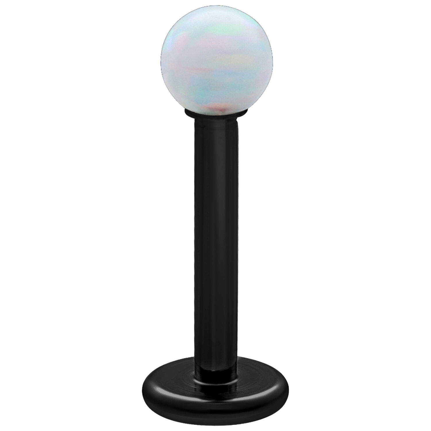 Valkoinen opaalimikro labret -lävistys 5,0 mm Valkoinen synteettinen opaali mustalla titaanilabretilla, pituus 5,0 mm
