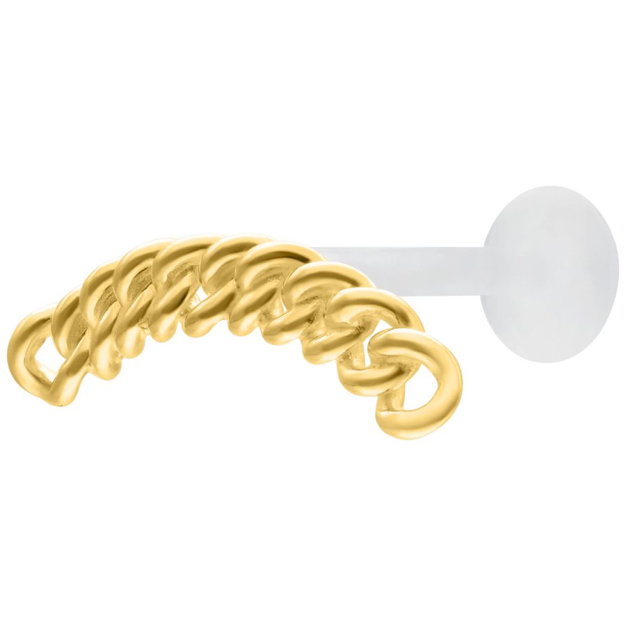 Kultainen Chunky Chain Labret 5 mm levykoolla valkoisella taustalla