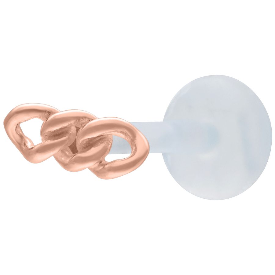 Rosékultainen Chunky Chain Labret Push Fitillä valkoisella taustalla