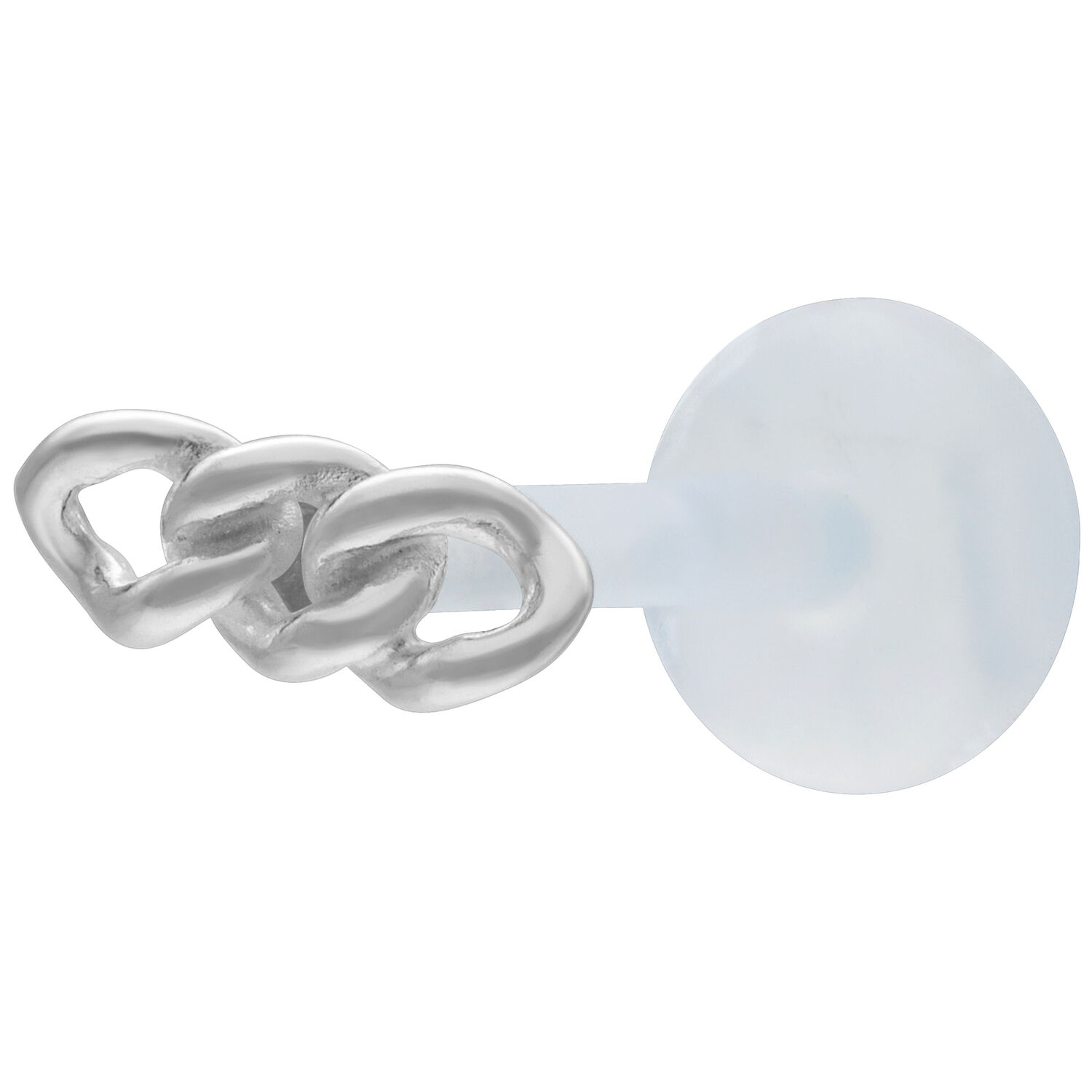 Hopeinen Chunky Chain Push Fit Labret Hopeinen labret, jossa on klobinen ketju ulkonäkö vaalealla taustalla