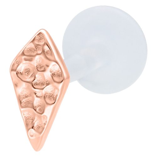 Rhombuksen muotoinen labret ruusukullassa, vasaroidulla designilla valkoisella taustalla
