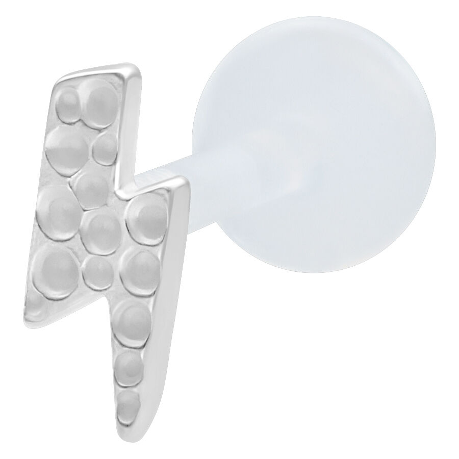 Hopeinen Flash Hammered Push Fit Labret Hopeinen labret salamakuvioinnilla valkoisella taustalla