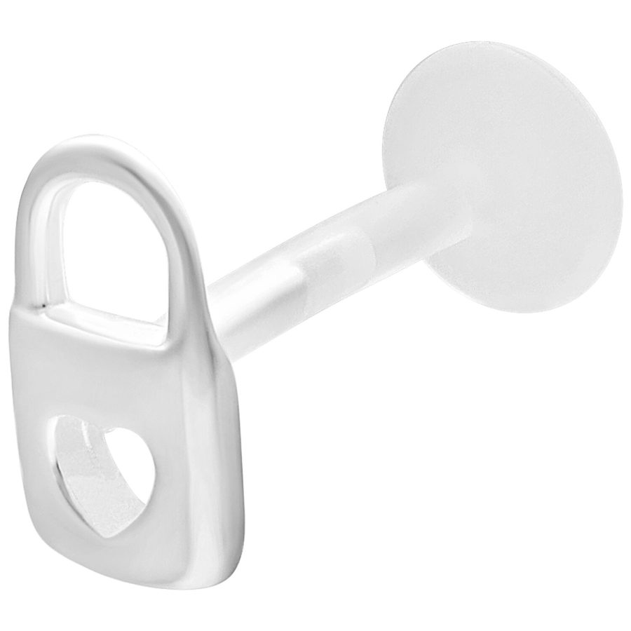 Hopeinen labret lukko-designilla valkoisella taustalla