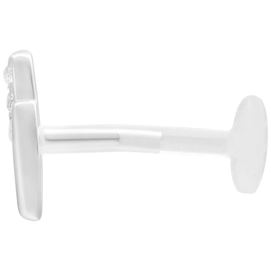 Hopeinen labret Crystal Double Barilla ja Push Fitillä valkoisella taustalla
