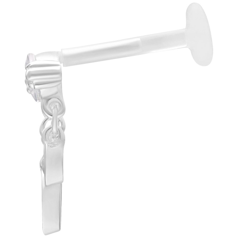 Hopeinen labret Push Fit -järjestelmällä, 5,0 mm pituus valkoisella taustalla