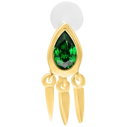 Kultainen labret vihreällä smaragdilla ja Push Fit, 5 mm pituus