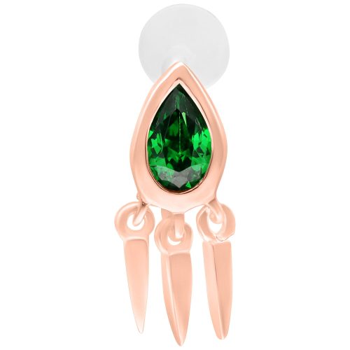 Vihreä smaragdi Push Fit labret, ruusukulta, 5 mm valkoisella taustalla