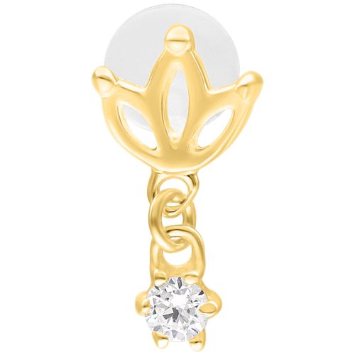 Kultainen labret lotus-designilla ja 5,0 mm levykoolla valkoisella taustalla