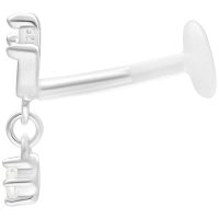 Hopeinen labret Push Fit -kiinnityksellä, 5 mm pitkä, valkoisella taustalla