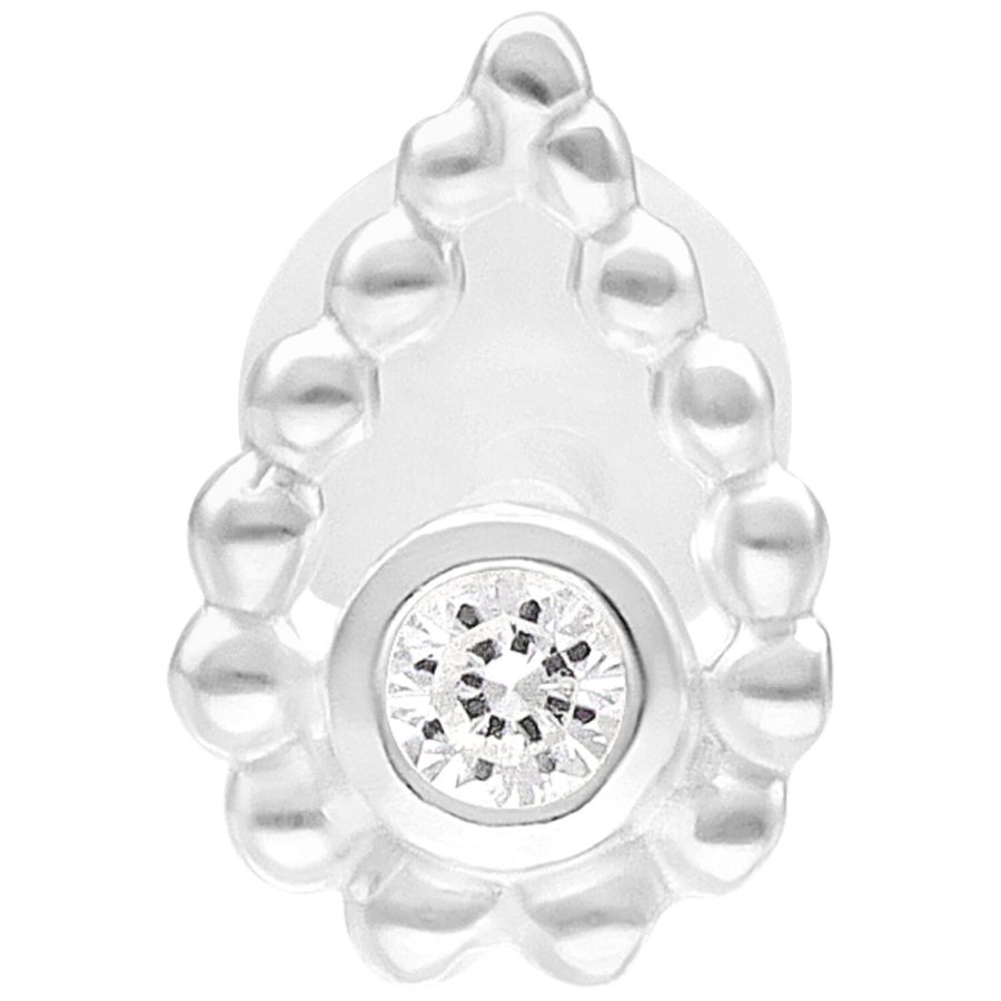 Hopeinen Bead Drop Push Fit Labret, 5 mm pitkä, valkoisella taustalla