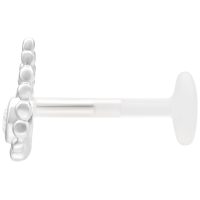 Hopeanvärinen Push Fit Labret, 5,0 mm halkaisija, valkoisella taustalla