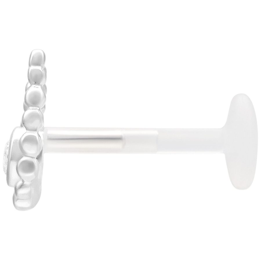 Hopeanvärinen Push Fit Labret, 5,0 mm halkaisija, valkoisella taustalla