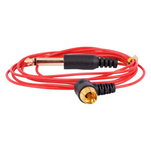 Punainen RCA Clipcord mustilla liittimillä valkoisella taustalla