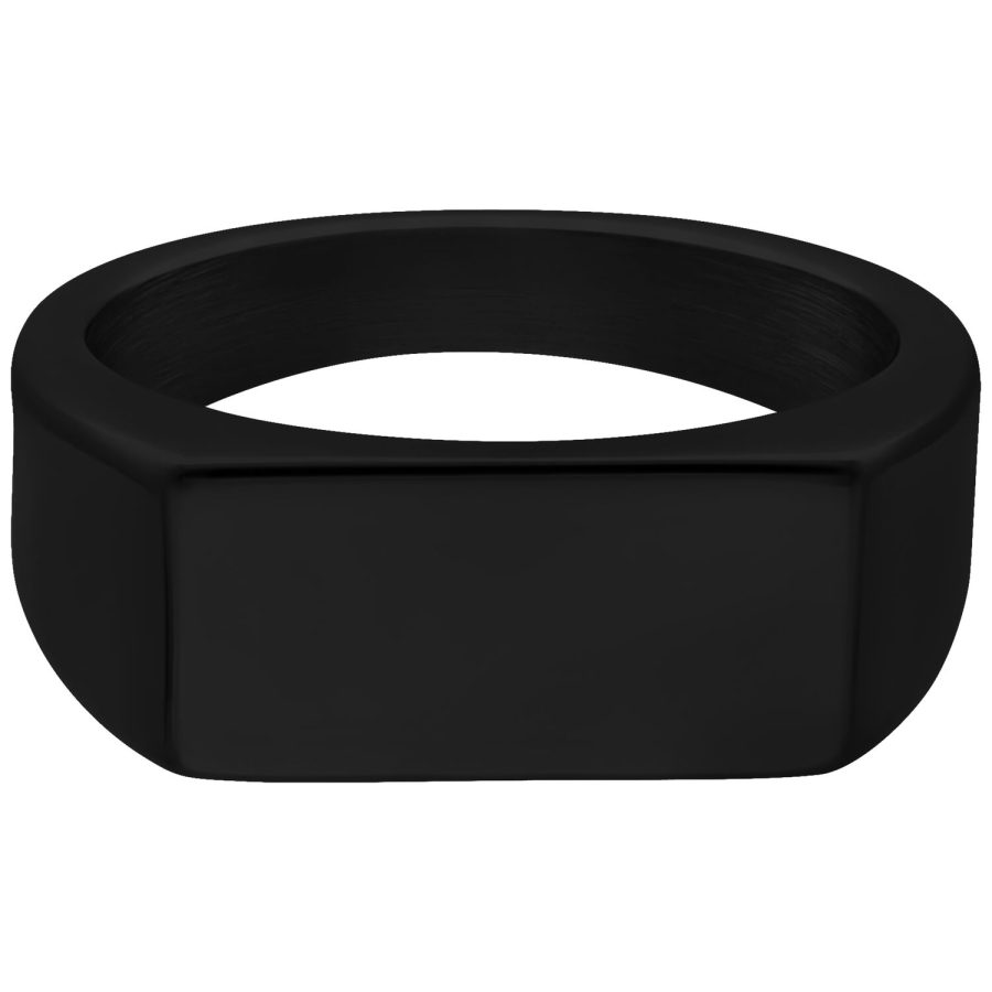Musta sinettisormus kirurginteräksestä 316L, koko 17,0 mm, valkoisella taustalla