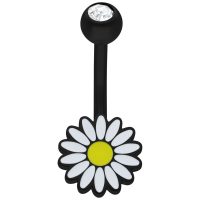 Musta Daisy Micro Bananabell kristallilla Musta Bananabell päivänkakkara-riipuksella ja kirkkaalla kristallilla valkoisella taustalla