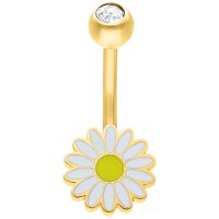 Kultainen Daisy Micro Bananabell -lävistys Kultainen Bananabell päivänkakkara-designilla ja kristallilla, valkoisella taustalla