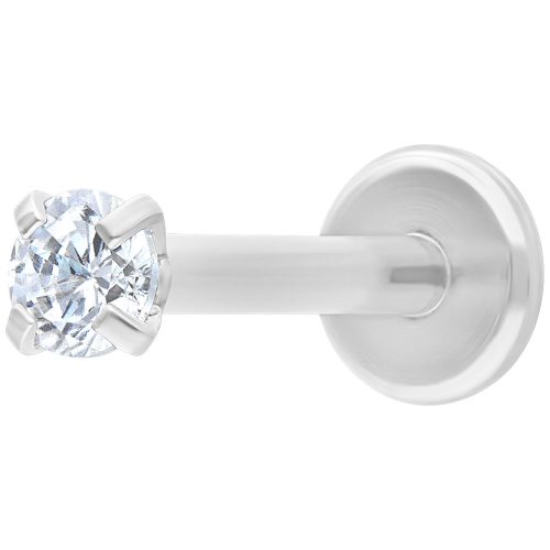 Hopeinen labret pyöreällä kristallilla valkoisella taustalla