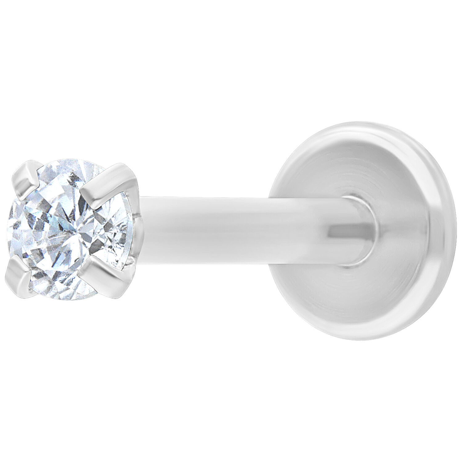 Hopeinen labret pyöreällä kristallilla valkoisella taustalla
