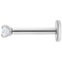 Hopeinen labret pyöreällä, kirkkaalla kristallilla valkoisella taustalla