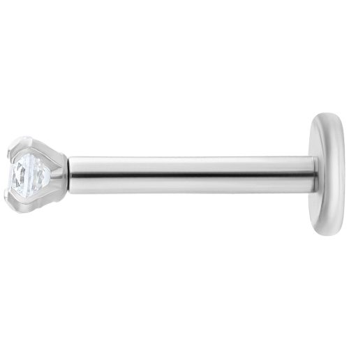 Hopeinen labret pyöreällä, kirkkaalla kristallilla valkoisella taustalla