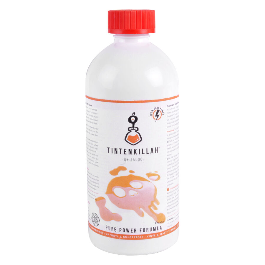 TADOO Tintenkillah tatuointitarvikkeille 500ml Valkoinen pullo punaisella korkilla, TADOO-etiketti, 500ml sisältöä
