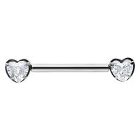 Sydän Barbell kristalleilla, hopea Hopeinen barbell, jossa sydämenmuotoisia, kirkkaita kristalleja valkoisella taustalla