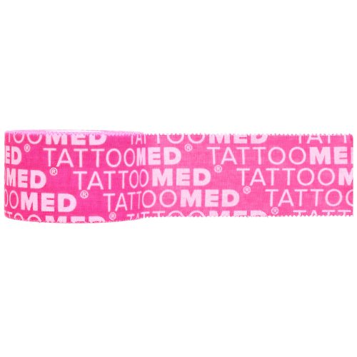 Pinkki Tattoomed Pro Teippi, 5m pitkä, valkoisella tekstillä valkoisella taustalla