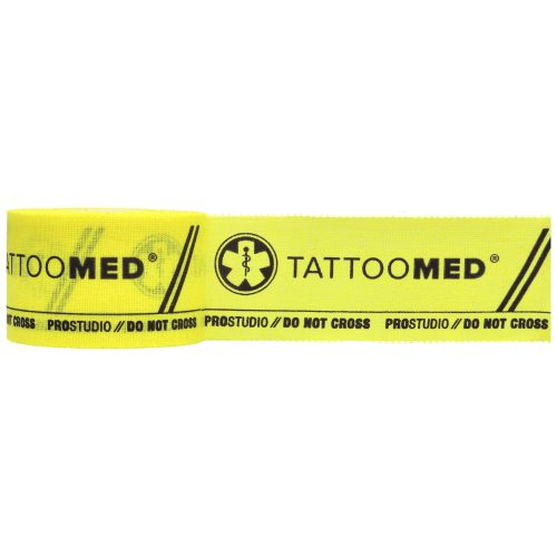 Keltainen Tattoomed Studio Pro Tape mustalla painatuksella valkoisella taustalla