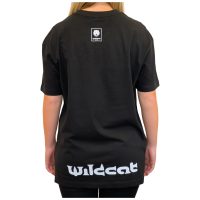 Mustan Wildcat T-paidan takaosa logolla valkoisella taustalla