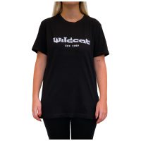 Musta Wildcat T-paita logoprintillä Unisex musta T-paita Wildcat-logolla, edestä