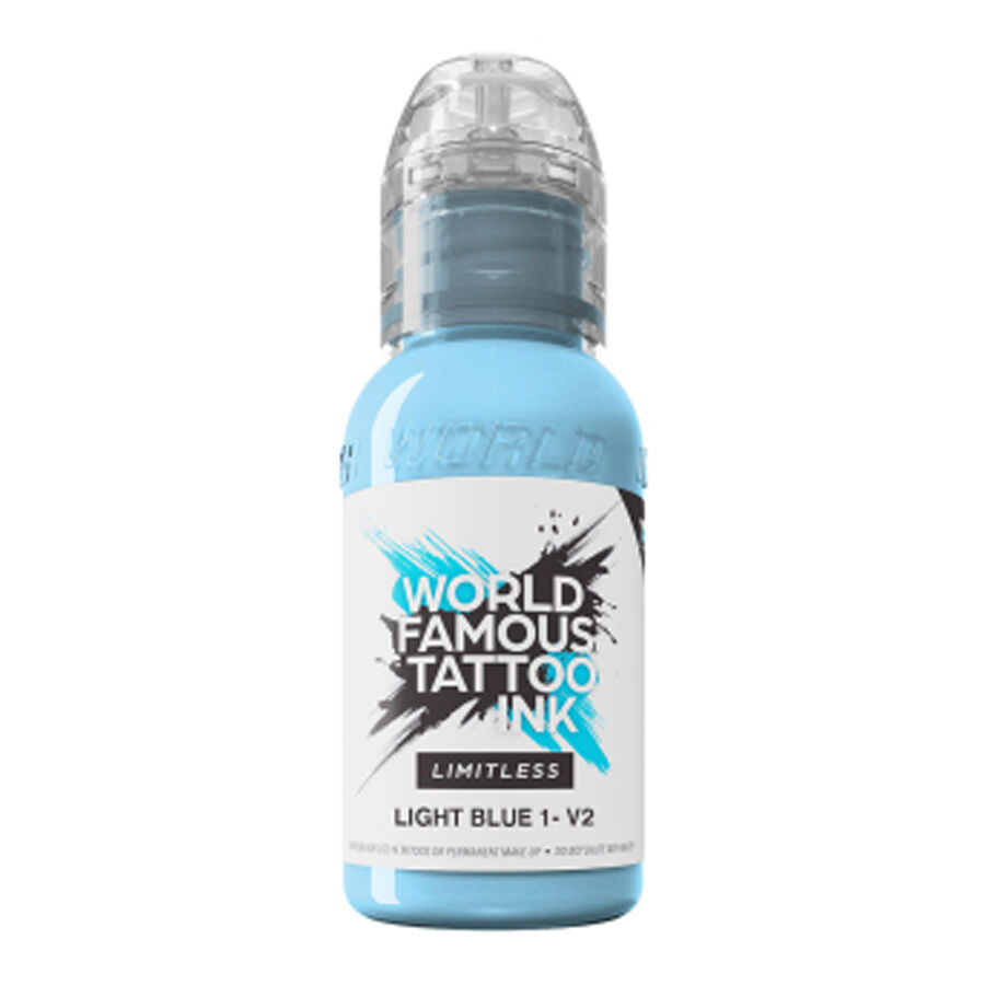 World Famous Ink Limitless Light Blue 30ml World Famous Ink Limitless Light Blue -pullo valkoisella taustalla