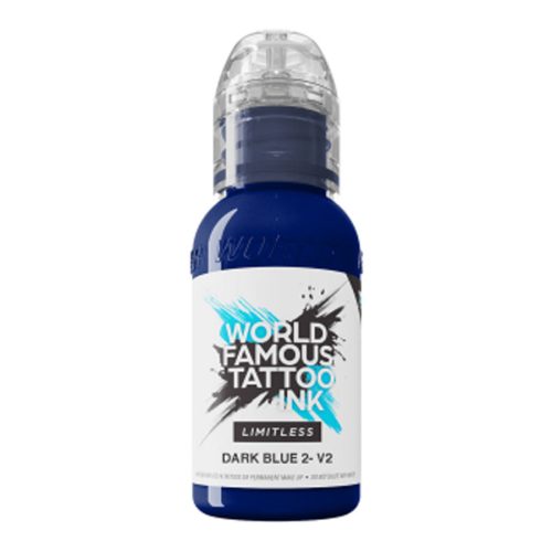 World Famous Ink Limitless Tummansininen 2 V2 -pullo valkoisella taustalla