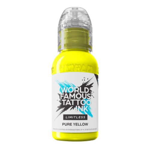 World Famous Ink Limitless Pure Yellow -pullo valkoisella taustalla