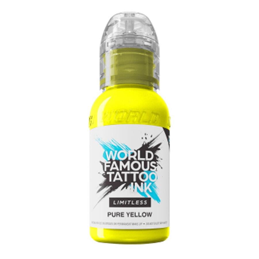 World Famous Ink Limitless Pure Yellow -pullo valkoisella taustalla