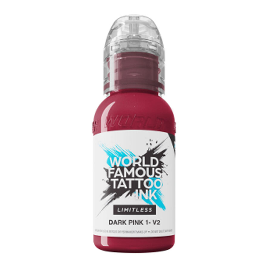 World Famous Ink Limitless Dark Pink 30 ml Tatuointimuste tumman pinkkinä, 30 ml pullo valkoisella taustalla