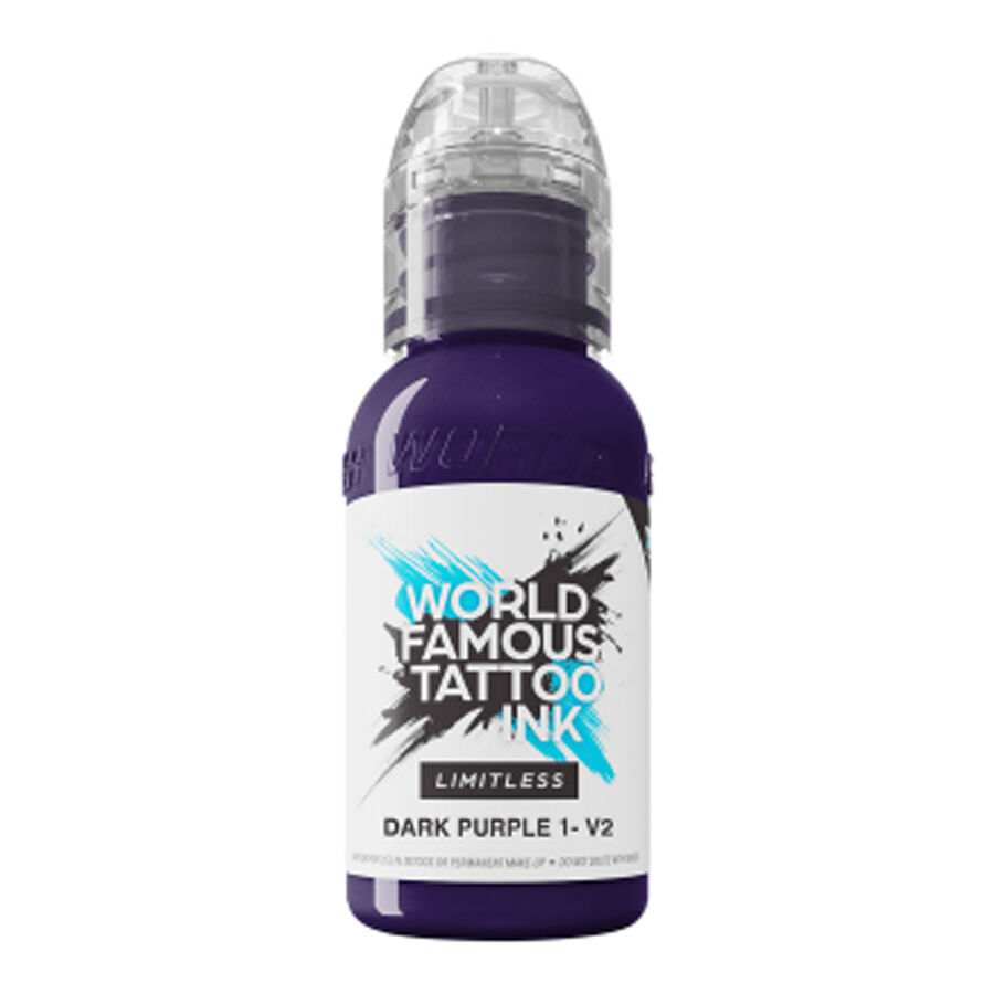 World Famous Ink Limitless Lila 30ml Pullo World Famous Ink lila tatuointiväri pullo valkoisella taustalla