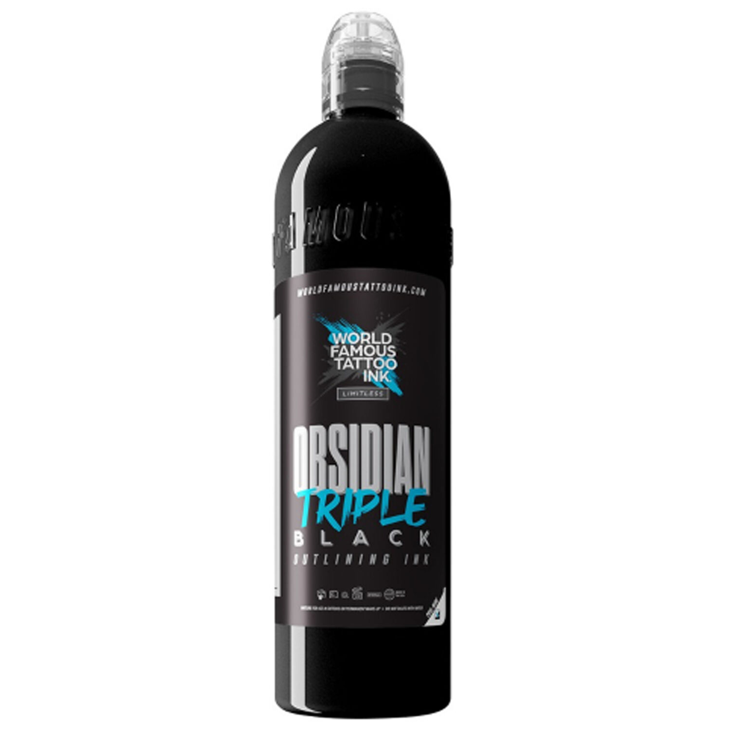 World Famous Ink Limitless Obsidian Musta 240 ml Musta World Famous Ink Limitless Obsidian -pullo valkoisella taustalla