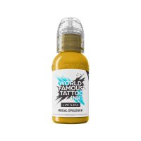 Keltainen tatuointiväri World Famous Ink 30 ml valkoisella taustalla