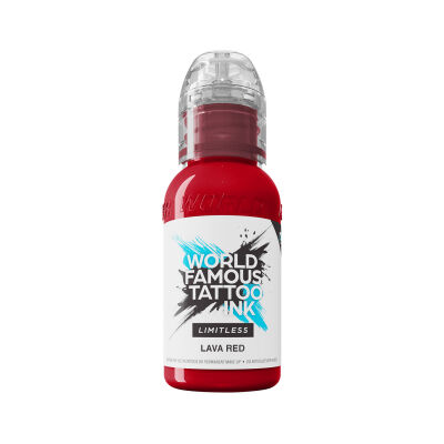 Punainen tatuointimuste 30ml pullossa valkoisella taustalla